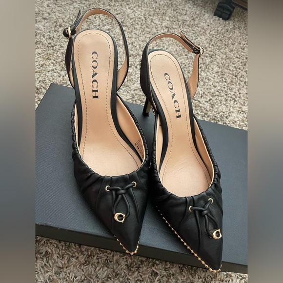 Black and gold Coach heels - size 6 - worn no more than 7 times to work. - Picture 1 of 7